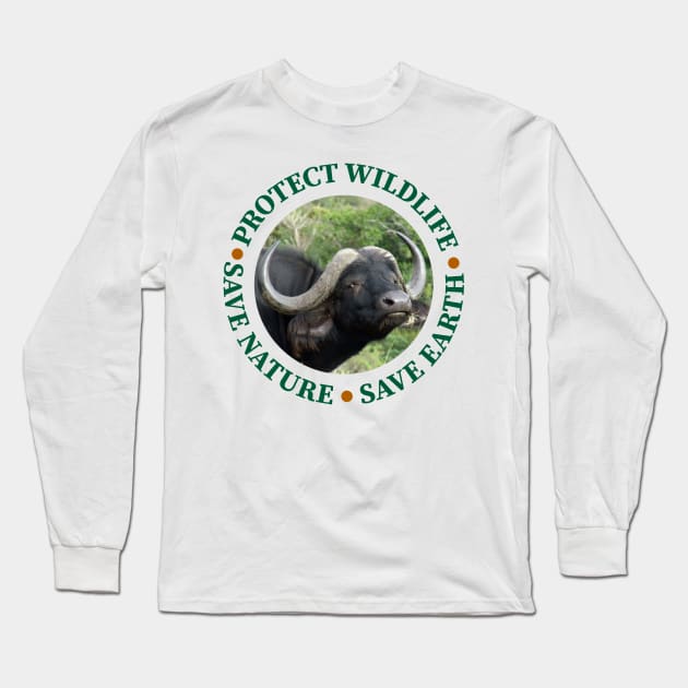 Wildlife Conservation Earth Day Buffaloes Long Sleeve T-Shirt by PathblazerStudios